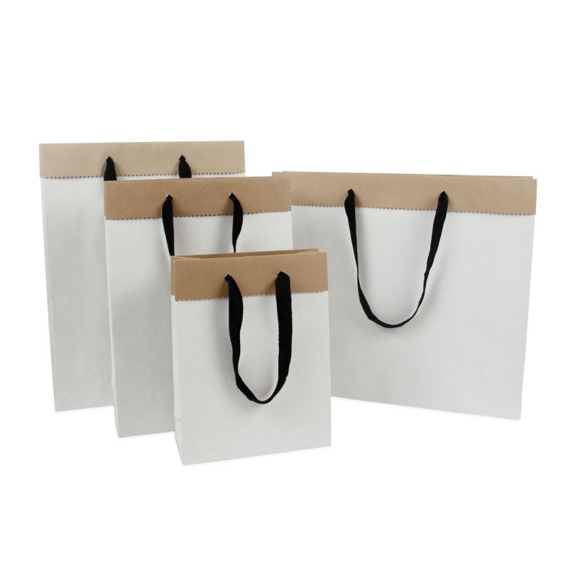 Deluxe paper bags from recycled white/brown duplex paper 